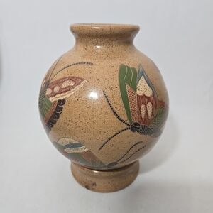 Decorative South American Vase Pottery Butterfly Design w/ Base Stand
